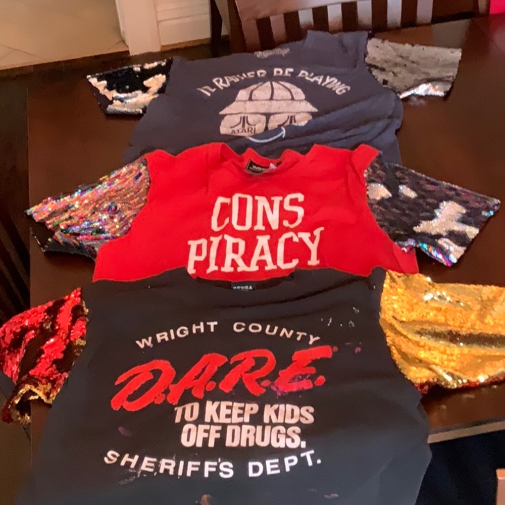 Vintage T-Shirts with Custom Sequin Sleeves